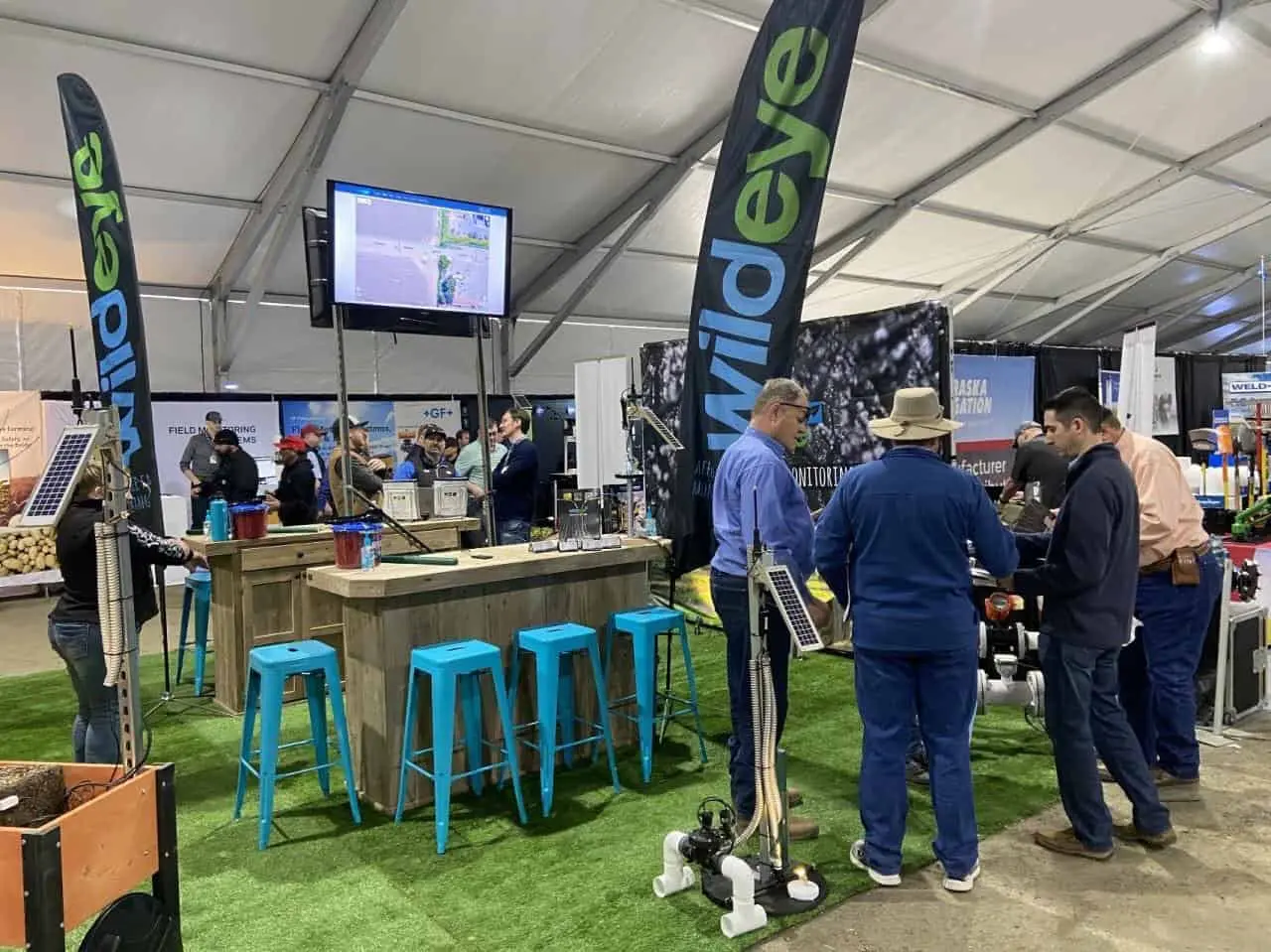 Loggers, solar rigs and a live dashboard on the wall of the Wildeye stand at World Ag Expo in Tulare, California.