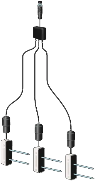 Three Watermark soil tension sensors on a 3-way harness